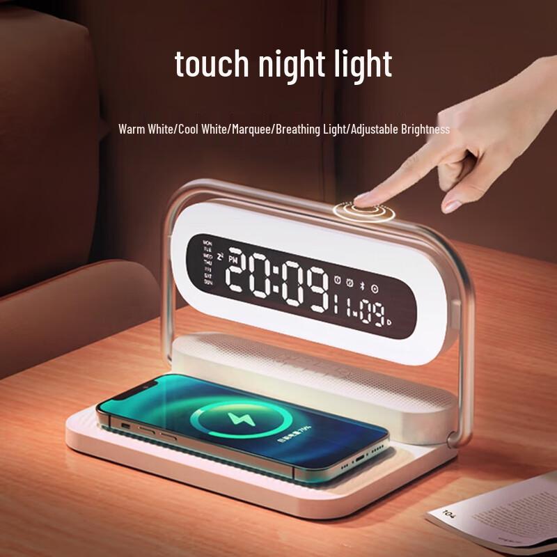M11 Wireless Charging Alarm Clock Bluetooth Speaker with Night Light CN Plug (adapter Included)