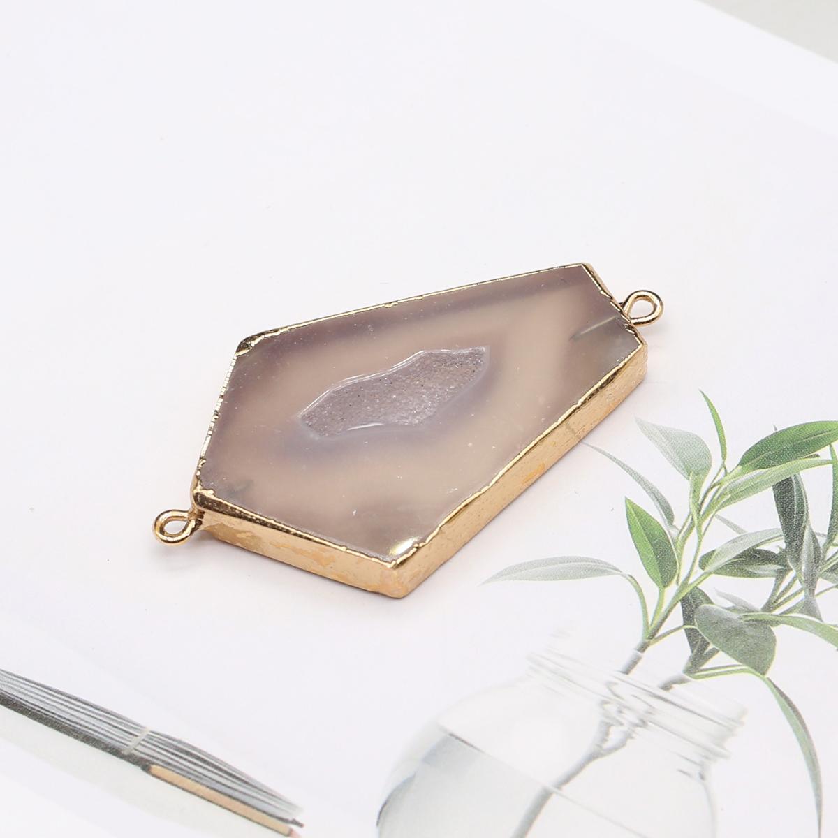 

1Pc, Natural Grey Agate Pendant Connector (27×37mm) - Premium Stone Charms Connectors for DIY Necklace & Bracelet Handmade Jewelry Craft Accessories 1Pc/27×37mm