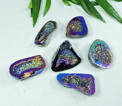 23-25 MM Regenbogen Titan Aura Achat Druzy Modischer loser Edelstein 6er-Pack SY-111