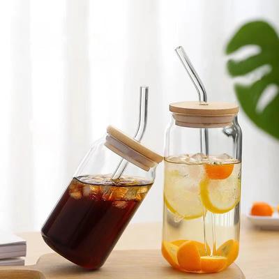 Cană de sticlă de 550 ml/350 ml cu capac și paie ceașcă de ceai cu bule de suc de sticlă cutie de bere cu lapte cești de moka cană pentru micul dejun.