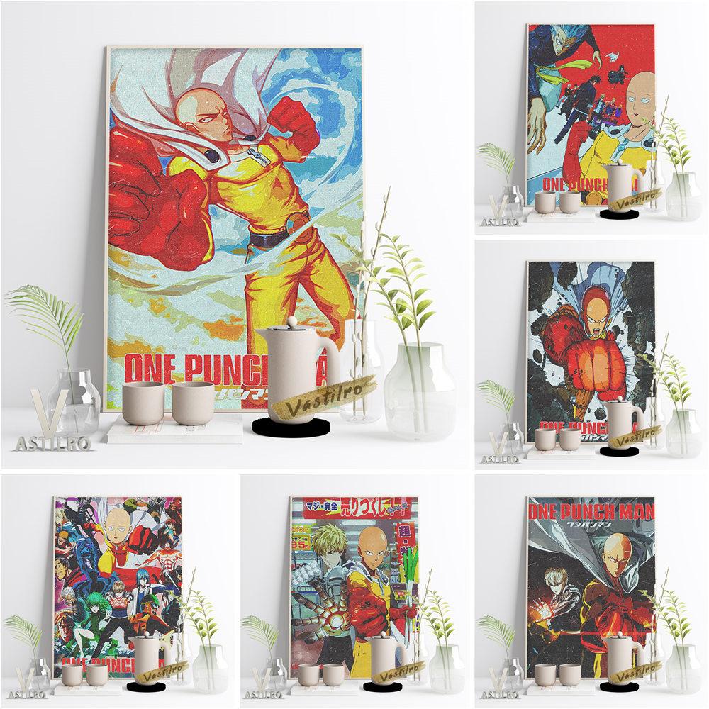 

Аниме постер One Punch Man, японская манга, печать персонажей, художественная картина на холсте, настенная живопись для детской комнаты, украшение дома