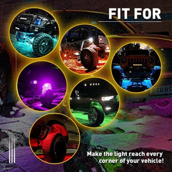 For Off-Road Truck RGB LED Underbody Rock Lights Neon Strip Underglow Light Kit