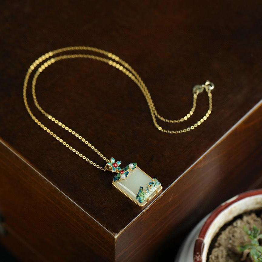 Inlaid Safe and Sound Plague Pendant Vintage Ethnic Necklace Collar Necklace Jewelry Gift