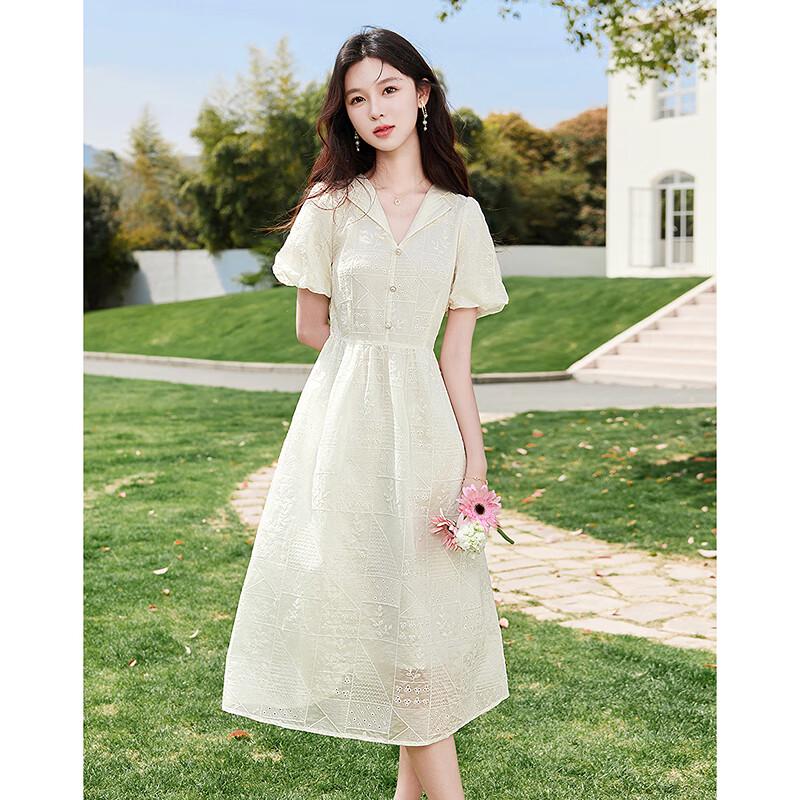 

Sishui Nianhua Women s Simple Elegant Short Sleeve Mid-Length Dress XL