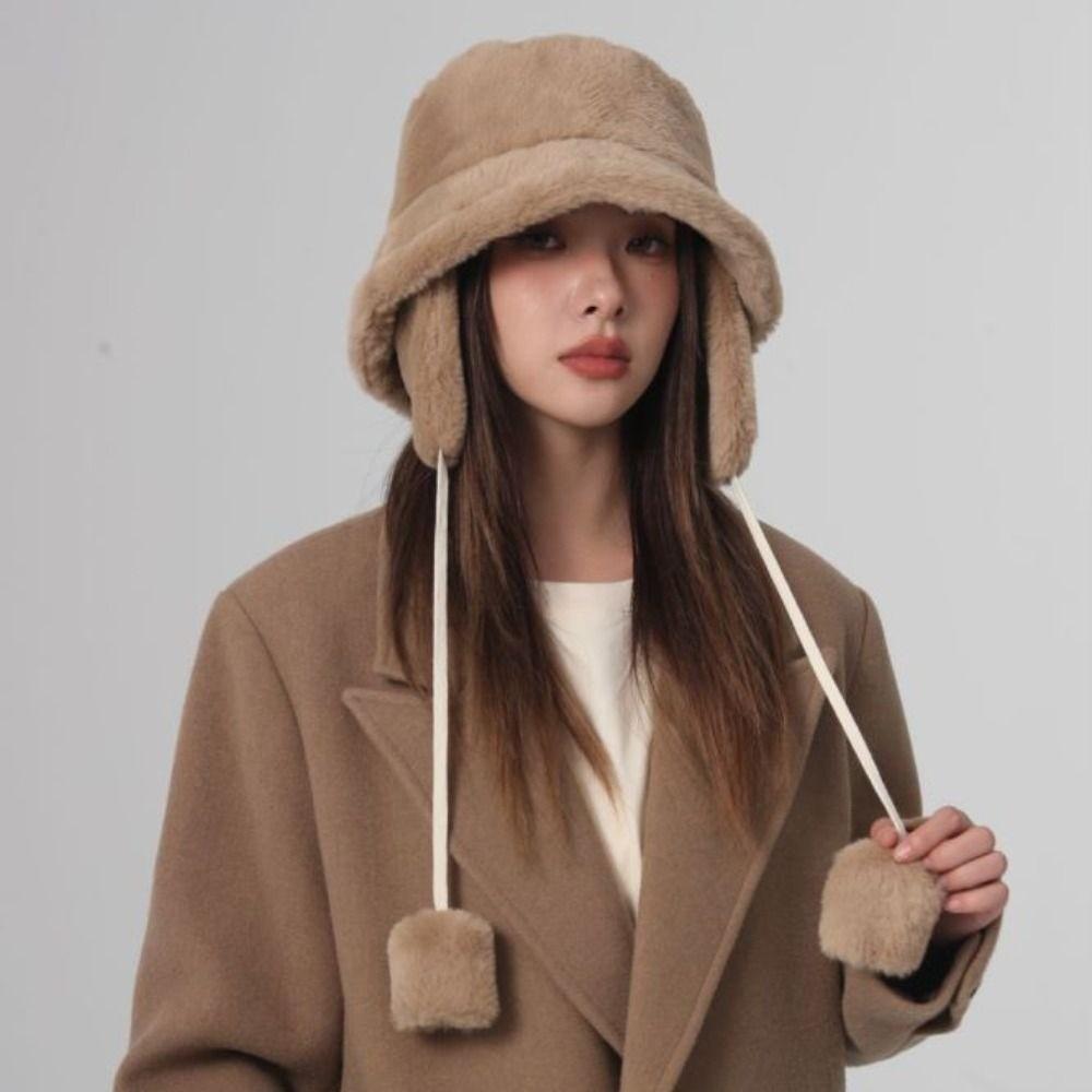 Warmer Winter Fisherman Hat Anti-cold Plush Bucket Cap Gifts Plush Panama Hat  Cycling
