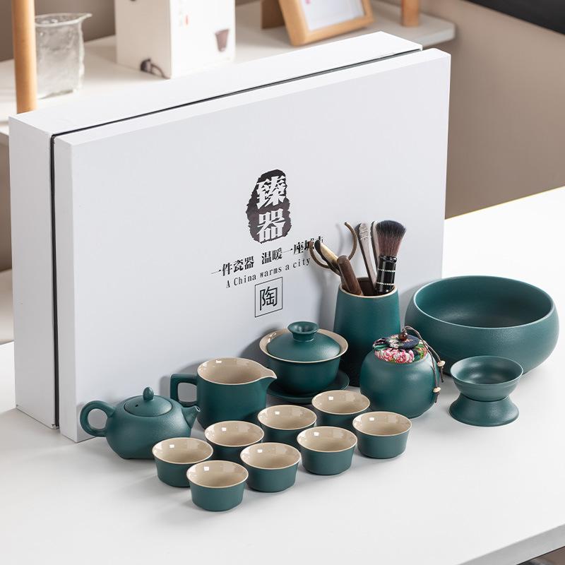Black Pottery Kung Fu Tea Set Cover Bowl Teapot Tea Cup Tea Set Accessories Complete Tea Tray Business Gifts High-end Gift Box