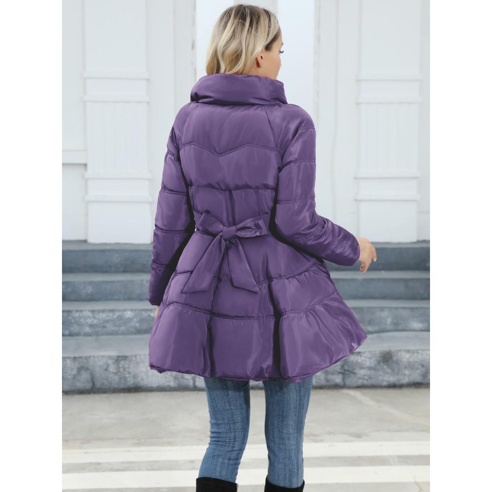 2025 Winter Women's Quilted Trench Coat, Stand Collar Slim Fit Cotton Coat with A-Line Hem, Thick Waist-Defining Parka for Cold Weather