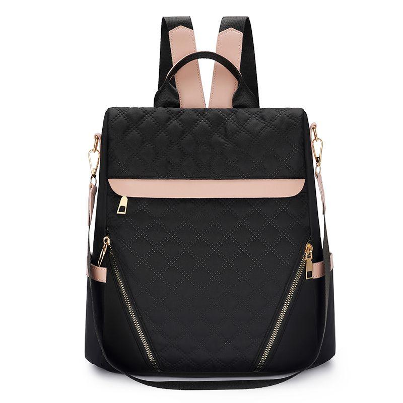 Nylon Water-Resistant Backpack Large Capacity Fashion Checkered Travel Bag
