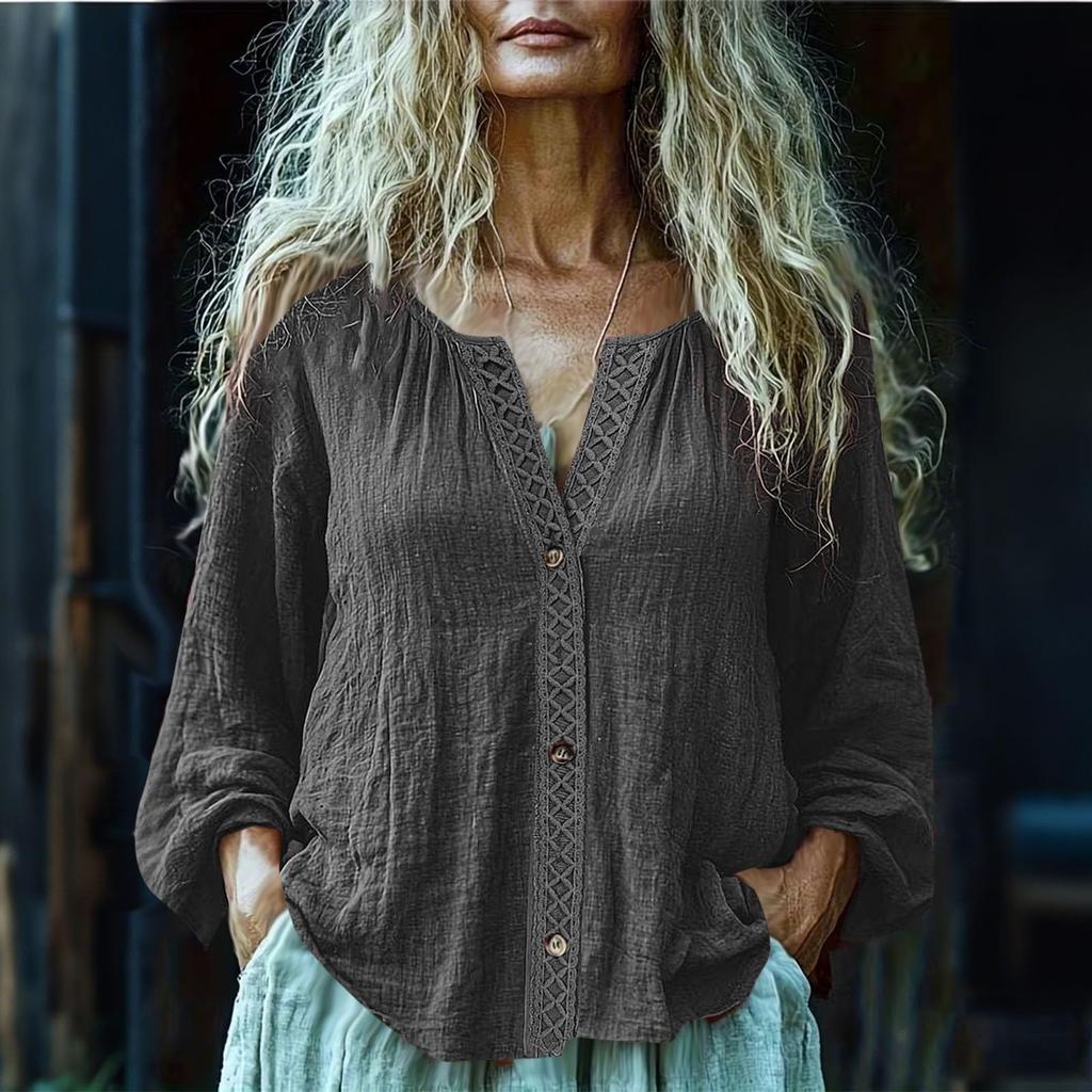 Fashion Women's Linen Shirt Casual Long Sleeved Top For Spring And Summer