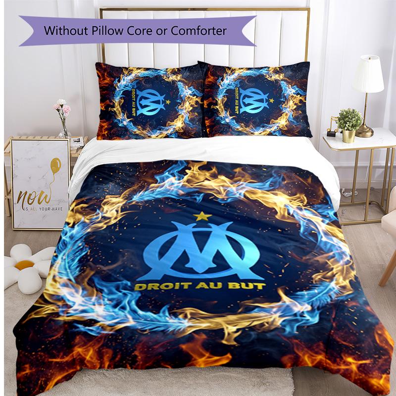 Olympique Lyonnais FC Printed 3PCS Bedding Set Breathable Duvet Cover with Pillowcases Decorative Bed Linen for Bedroom Home