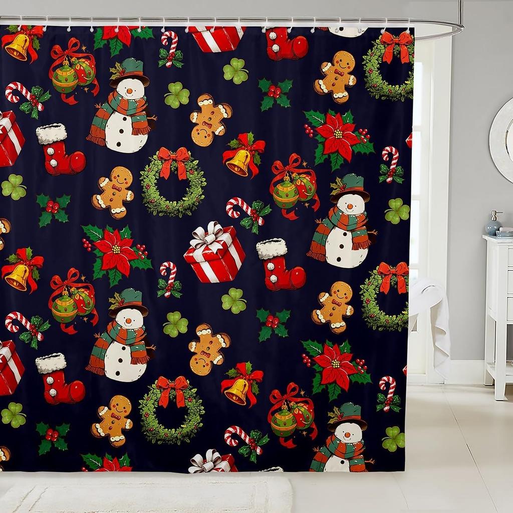 Merry Christmas Shower Curtain For Bathroom Decor Xmas Santa Claus Bath Curtain Cute Snowman Bathroom Accessories Red Waterproof