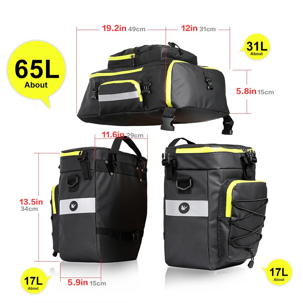 Rhinowalk Bike Pannier Bag 3 in 1 Big Capacity Trunk Bags For MTB Road Bicycle Cycling Double Side Rear Rack Seat Storage Bag