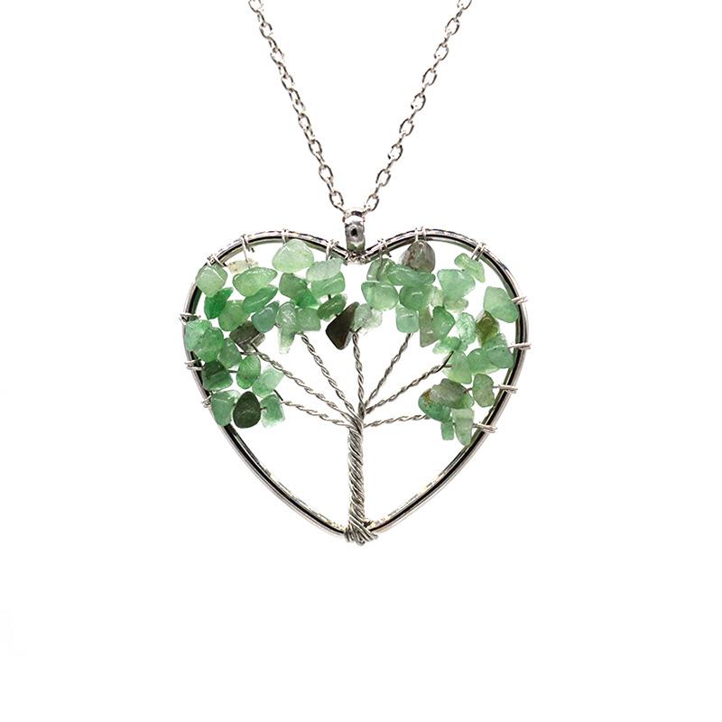 Natural Gravel Crystal Tree Of Life Heart-Shaped Colorful Natural Stone Fortune Tree Love Necklace N38