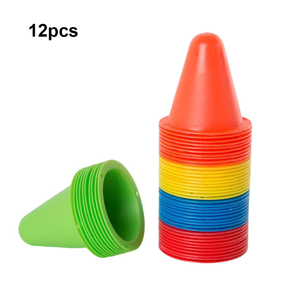 12 Pieces PE Cone Portable Replacing Solid Color 23cm Basketball Football Sport Training Cones Aid Accessories