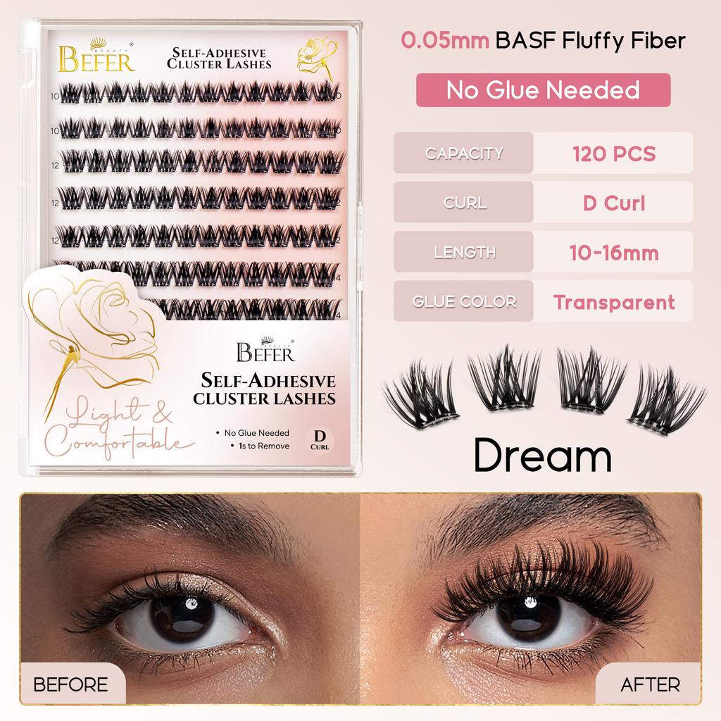 Befer Self-Adhesive Lash Clusters Clear Pre-Glued Eyelashes Cluster 150pcs Manga Natural Makeup Fluffy False Eyelashes Supplier