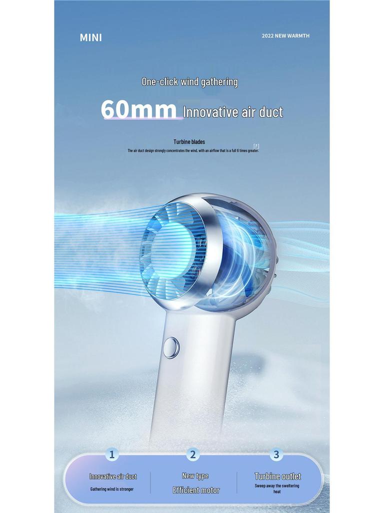 Compact Silent Handheld Fan with Powerful Wind & Long Battery Life