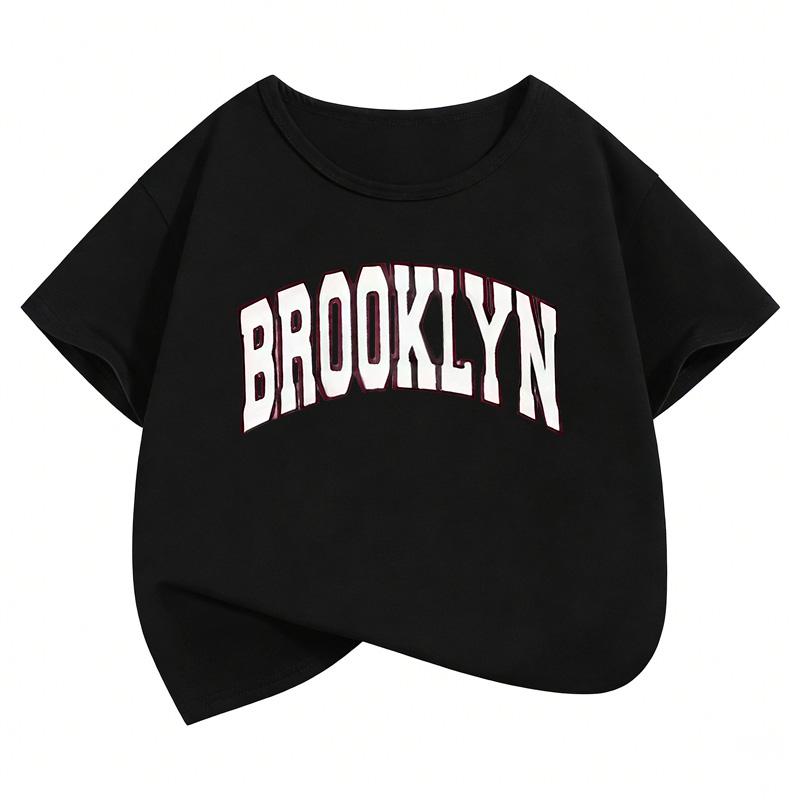 

Модный летний/весенний топ с коротким рукавом и принтом Brooklyn для мальчиков и девочек, повседневный 100