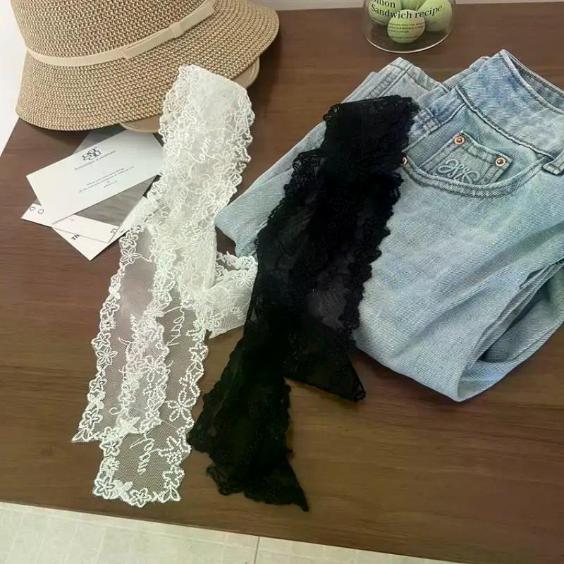 Unique Y2k Long Lace Waistband Floral Bow Lace Waist Belt Tie Up Thin Dress Jeans Belt Lace Scarf Hair Band Hair Accessories