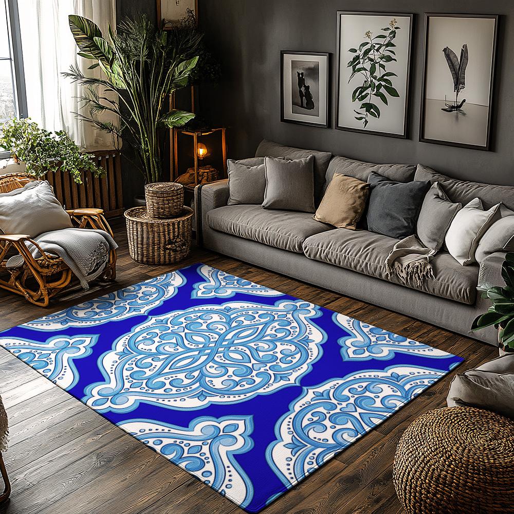 

Vintage Persian Blue Area Rug Traditional Oriental Carpet Non Slip Floor Mat Boho Home Decor Turkish Design Living Room Decor En 50x80cm