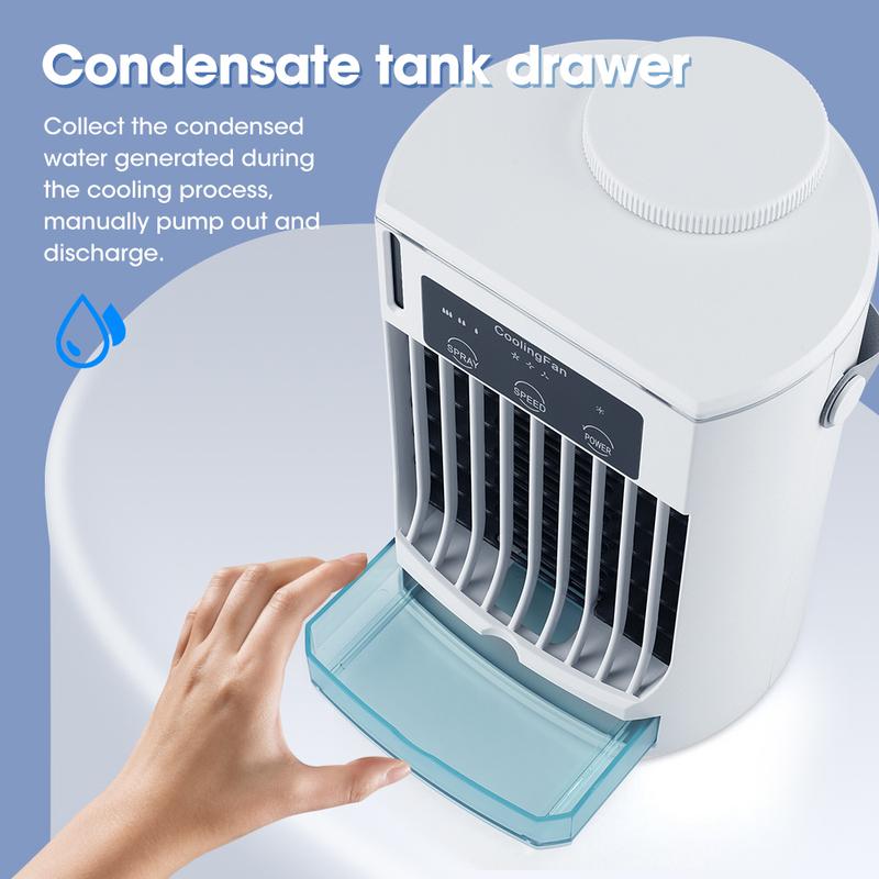 Ar Condicionado para Espaços Pequenos para Casa Portátil Recarregável Ventilador de Mesa Cooler de Ar de Verão com Spray Ar Limpo Úmido para Sala de Escritório