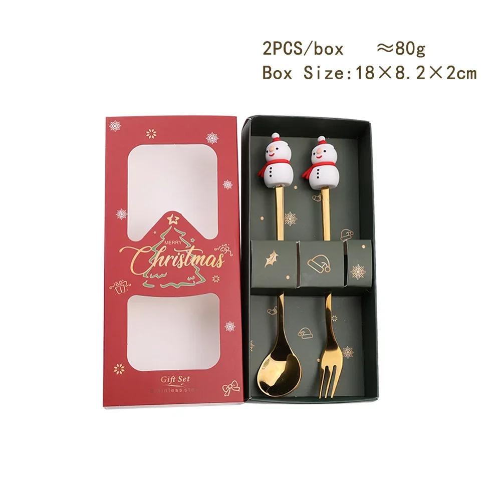 Christmas Spoon Fork Set Christmas Gift  Two-piece Dessert Cutlery Cartoon Santa Elk Xmas Tree Snowman Top Decoration Spoon 2026