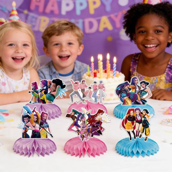 Anime Theme Birthday Party Decorations Cartoon 3D Honeycomb Centerpiece Folding Paper Tabletop Ornament for Kids Party Supplies