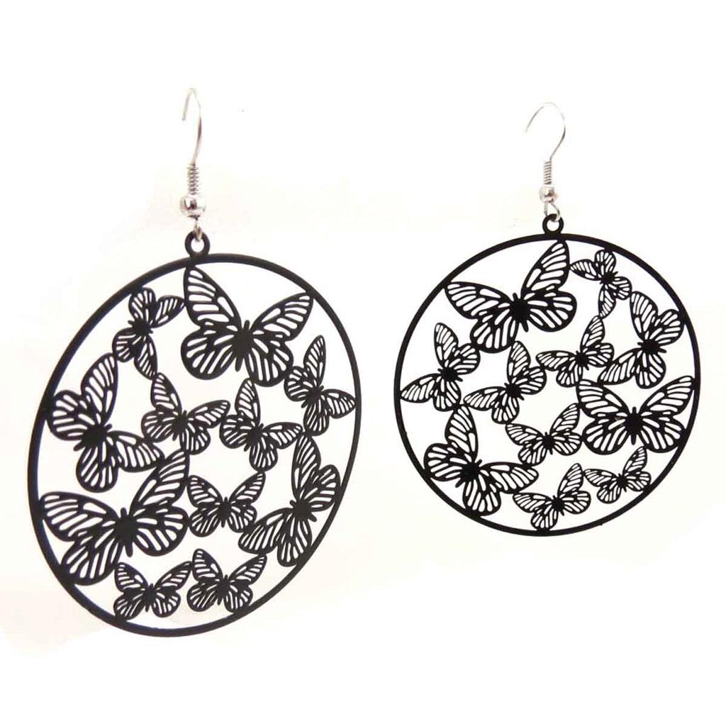 Les Trésors De Lily [J8171] - Black 'Butterflies' Designer Earrings