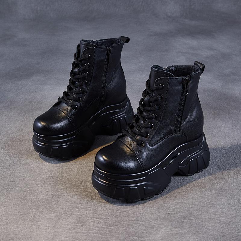 Herbst und Winter neue Plateau Martin Stiefel Damen Leder Britischer Stil klein retro braun Innenhöhe Erhöhung kurze Lederstiefel