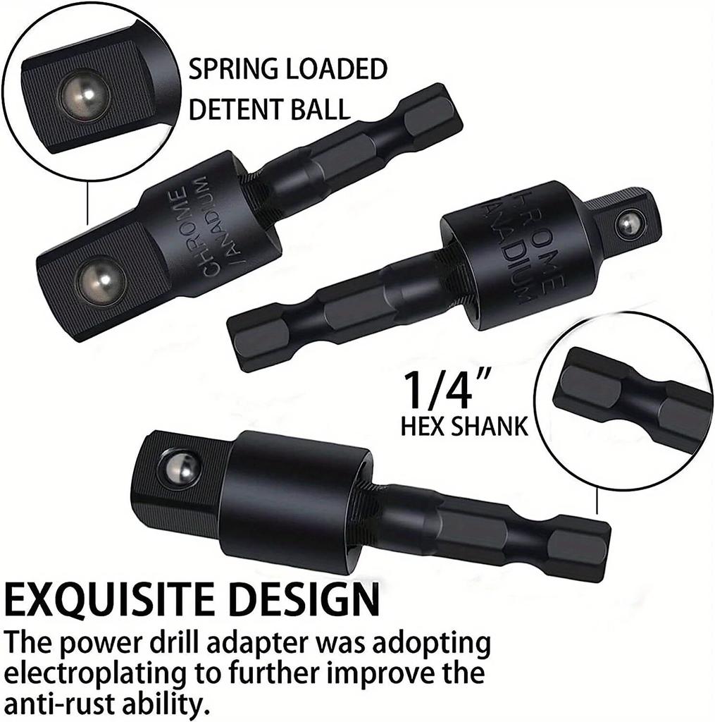 3pcs 360°electric Drill Air Screwdriver Sleeve Universal Adapter Hexagonal Handle To Square Head Rotary Adapter Connect Rod Tool