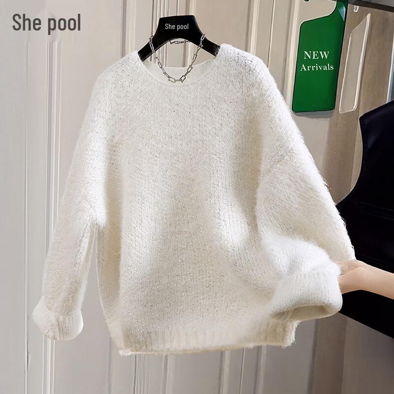 Women s Shimmering Wool Blend Crew Neck Knit Top ONE SIZE