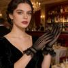 Damen Gothic Lolita Spitze Ausgeschnittene Handschuhe, Sexy Netz Dünn Elastisch Etikette Fäustlinge für Mädchen, Schwarz Weiß Punk Stil