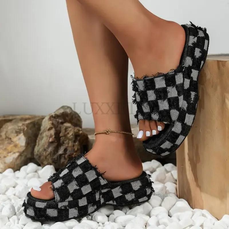 Denim Rome Thick Women Slipper Summer Platform Heels Casual Sport Beach Ladies Slides Fashion Dress Women Sandals Flip Flop