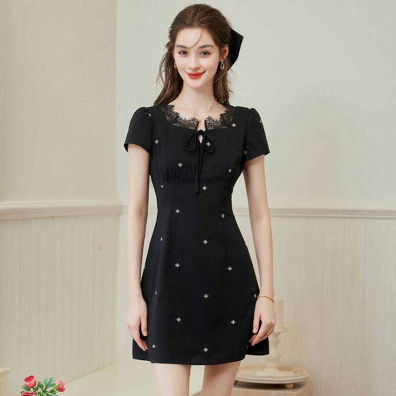 Bailuyu A-Line Short Sleeve Mid-Length Dress M чёрный