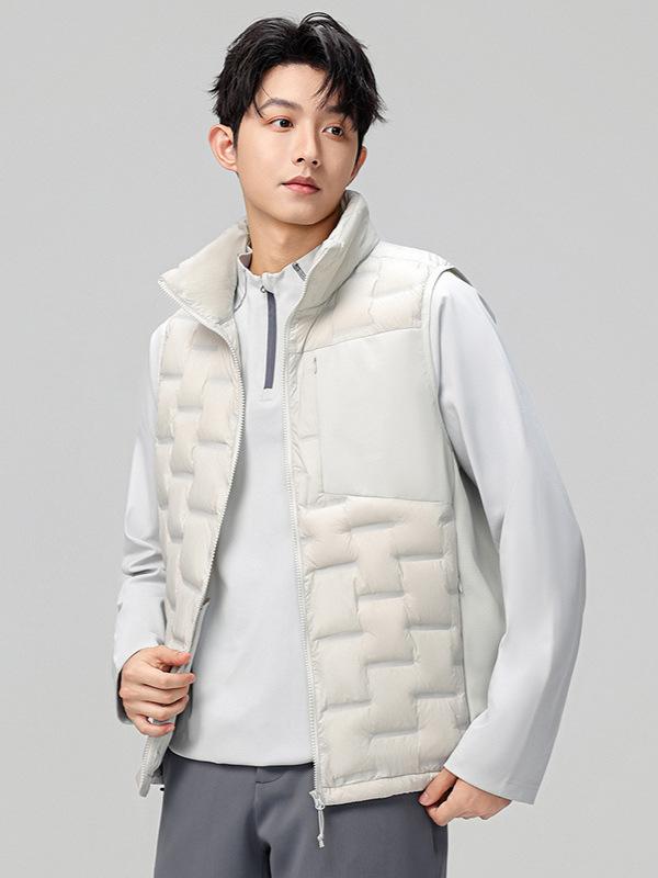Men's Lightweight Stand-Up Collar Down Vest - Winter Warm Sleeveless Gilet with 90% White Duck Down