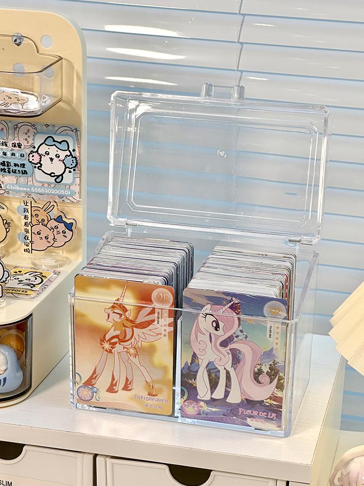 Clear Acrylic Small Card Storage Box - 2-Compartment Flip Top Display Card Case for K-Pop Photocards Anime Collectibles