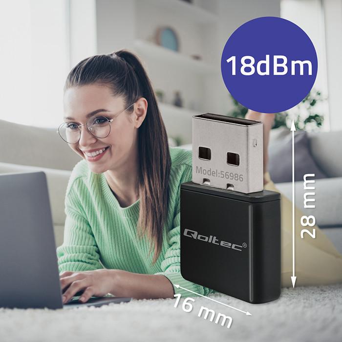 Qoltec Karta sieciowa zewnętrzna | Ultra szybki mini adapter NANO Wi-fi | Standard N | USB 2.0 | 300Mb/s | 2.4GHz