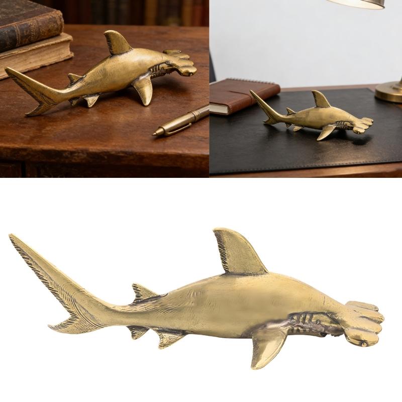 Metall Großer Hammerkopf Haifisch Skulptur Antike Messing Ozean Tier Statue Dekorative Sammlerstück Verzierung Heimdekorationen