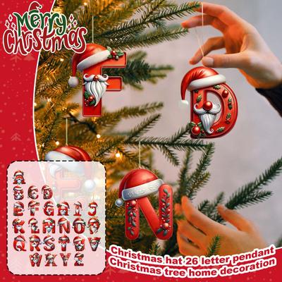 2D Christmas Hat 26 Letter Pendant Christmas Tree Home Decoration Acrylic Flat Car Pendant