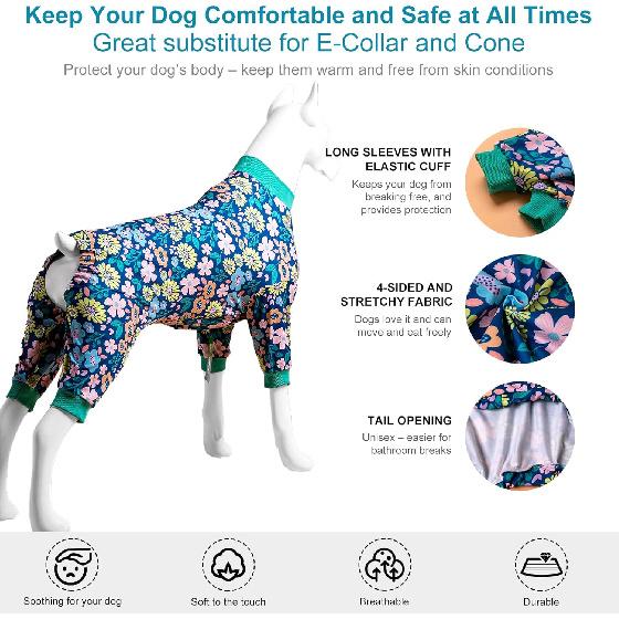 LovinPet Dog Pajamas Large Size Dog, Big Dog Clothes, Post Surgery Onesie, Lightweight Fabric Pitbull Pullover Pajamas, Puppy Pajama, Pitbull