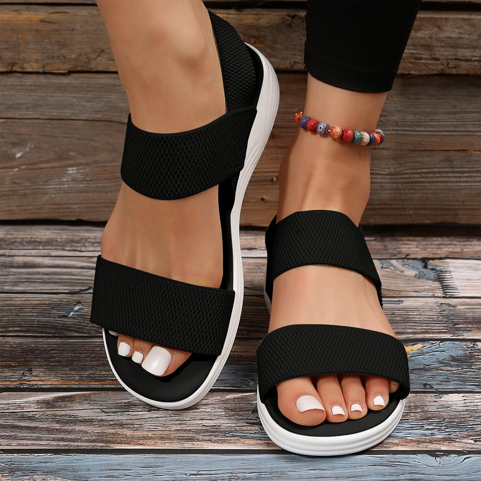 

Women s Summer Casual Thick Sole Flat Heel Fish Mouth Elastic Large Size Sandals Women s Shoes Casual Shoes 39 чорний