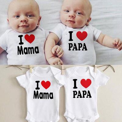 I Love Mama and Papa Print Newborn Baby Romper Jupmsuit Outfit
