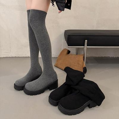Bottes Longues au-dessus du genou, à Semelles Épaisses, Bottes Longues Skinny, Bottes Chaussettes Élastiques Tricotées, Chaussures pour Femmes