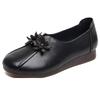 Autumn new leather mother shoes flat heel wedge heel retro flower deep mouth beef tendon sole medium and old single shoes