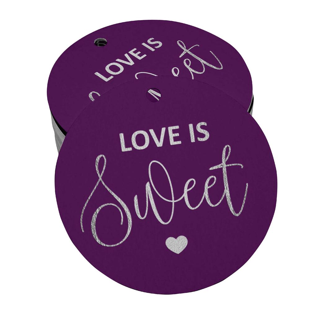 Inkdotpot 100 - Confezione da 100 etichette in carta stagnola color oro vero Love Is Sweet bomboniera da appendere