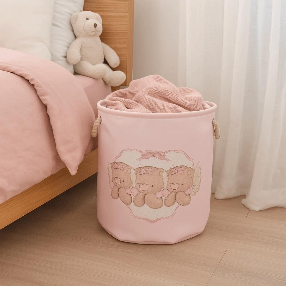 Cartoon Foldable Laundry Basket Round Shape Sundries Storage Basket Dirty Clothes Basket Dormitory