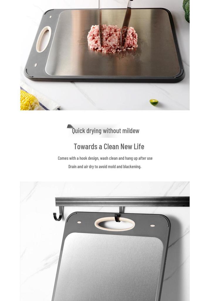 Stainless Steel & Wheat Straw Double-Sided Chopping Board with Titanium Plate