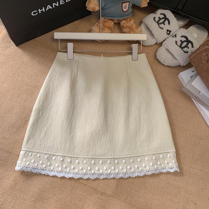 

Женская зауженная юбка А-силуэта с кружевной отделкой - Высокая талия, Защита от прозрачности, Облегающая бедра, Весна/Лето XL абрикосовый