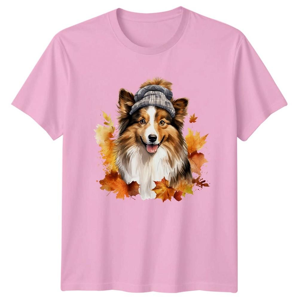 Cozy Autumn Dog Watercolor Art TShirt Sheltie Collie Dog Lover Gift