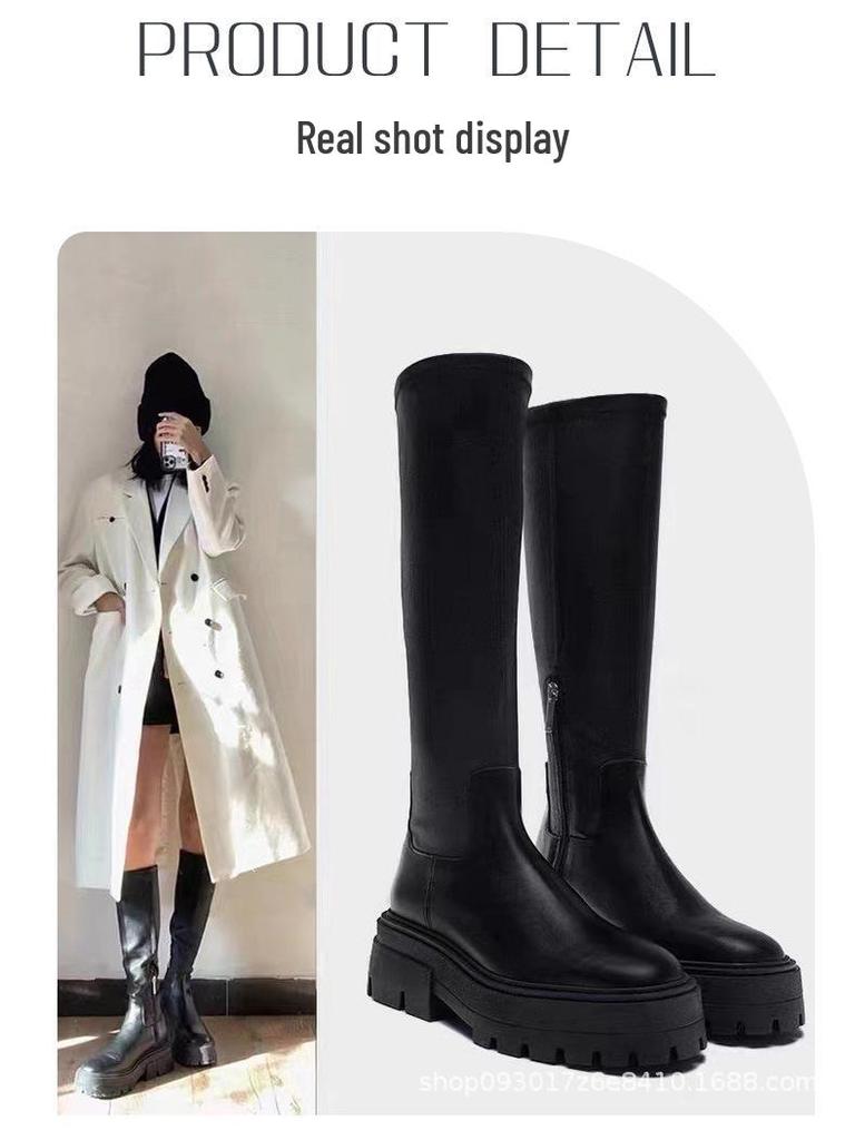 2024 New ZV Over-the-Knee Long Boots for Petite Women - High Thick Sole, Simple Side-Zip Knight Style