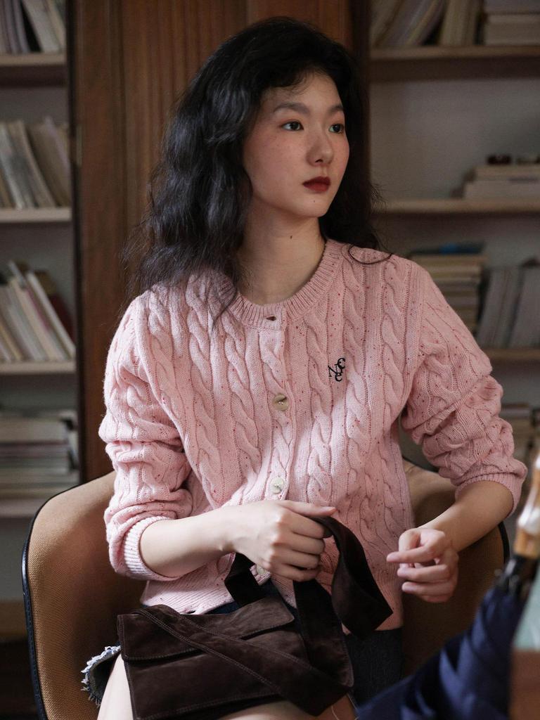 Nicepeople Australische Merinowolle Zopfmuster Rundhals Cardigan